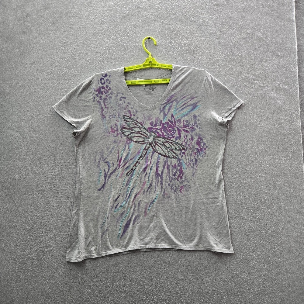 Just My Size Women Shirt 2X/3XG Gray JMS Graphic Dragonfly Glitter Logo